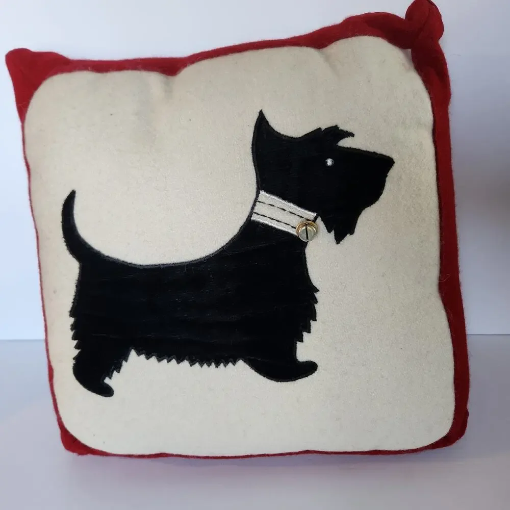 Scottie Dog Throw Pillow Scottish Terrier WOOL SILK VELVET Christmas Decor EUC!